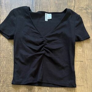H&M Black Ruched V-Neck Crop Top